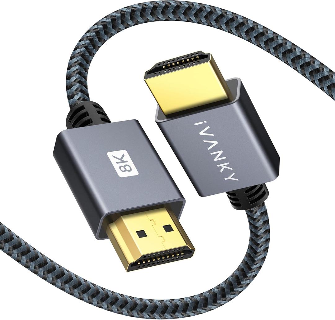 IVANKY 8K HDMI Cable 6.6 FT, High Speed 48Gbps HDMI 2.1 Cable, Supoort 4K@120Hz 8K@60Hz, HDR, 3D, HDCP 2.2&2.3, Braided HDMI Cord, 6ft Compatible with Roku TV/PS5/HDTV/Blu-ray (Grey)