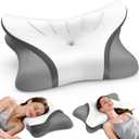 Cervical Neck Pillow for Pain Relief, Bed Pillows for Sleeping, Ergonomic Cooling Pillow, Orthopedic Contour Pillow for Side Back Stomach Sleepers,Neck Support Memory Foam Pillows with Pillow Covers (White&Grey)