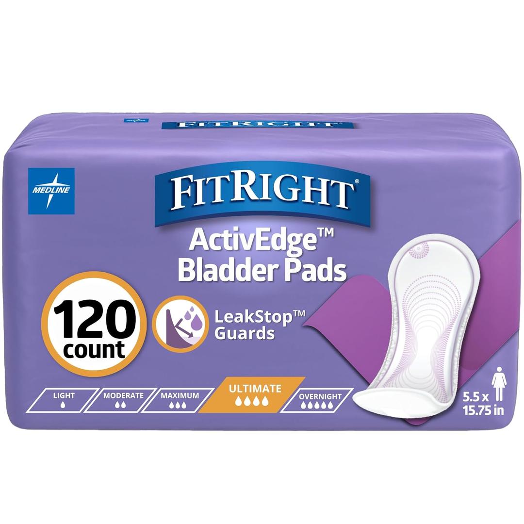 FitRight Incontinence Bladder Control Pads, Ultimate Absorbency, 5.5" x 15.75", 10 Count (Pack of 12)