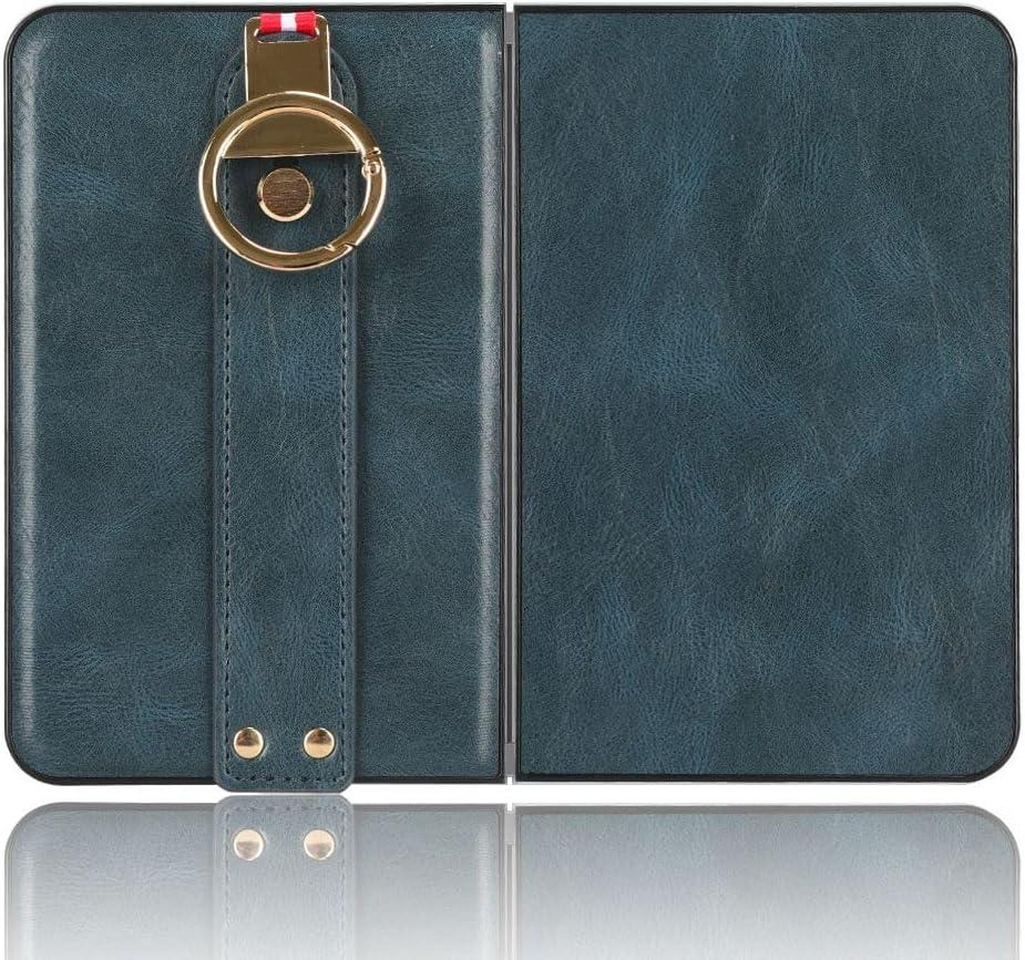 for Microsoft Surface Duo, [Wristband] + [Keychain] Multifunctional Microsoft Surface Duo Phone Case, PU leather Comfortable Feel Non-Slip Combination Phone Cover for Microsoft Surface Duo (Blue)