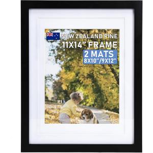 Beyond Your Thoughts 11"X14" Real Wood (Hang/Stand) Black Picture Photo Frame with Matted for 8"X10" or 9"x12" Photo for Wall and Table Top-Mounting Hardware Included (1 Pack)