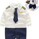 FANCYBABY Baby Pilot For Boys Girls Halloween Uniform Cosplay Romper Costume Outfit (6 to 9 Months, Long Sleeves)