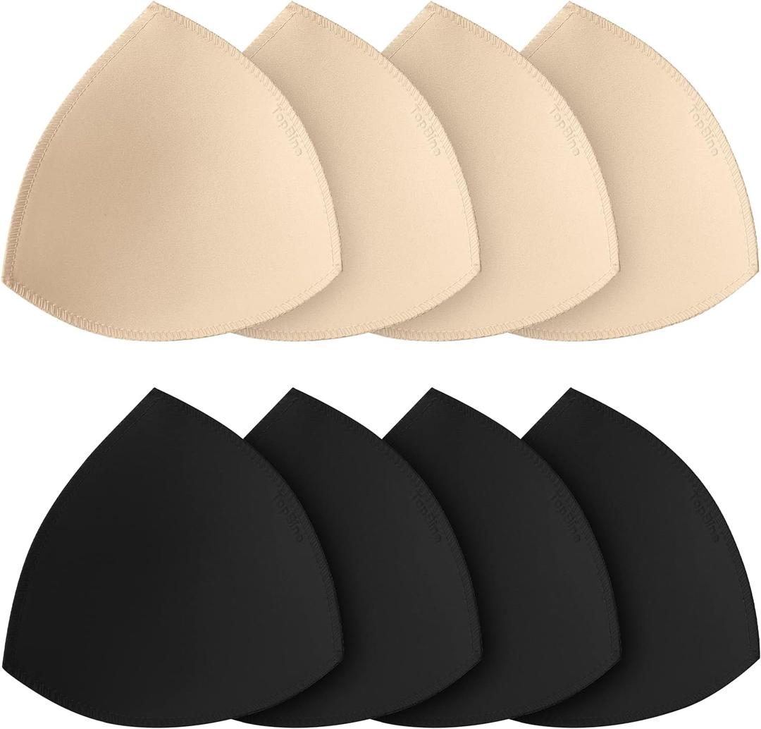 Bra Pads Inserts, Removable Sports Bra Inserts Bra Cups Inserts Padded Bra Inserts for Women's Bikini Top Swimsuit 2 Beige L + 2 Black L, C/D