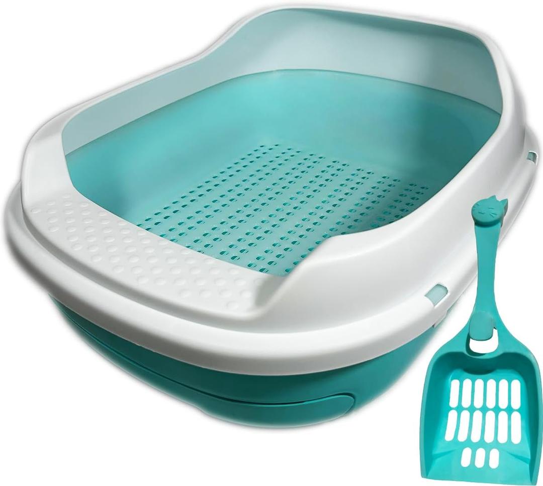 Tom & Sora Creations Pine Pellet Litter Box, Sifting Litter Box - Cat, Kitten, Rabbit and Other Small Animals, Drawer System, Odor Control, Easy to Clean (Turquoise)