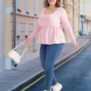 Women's Plus Size Babydoll Tops Long Sleeve Henley Shirts Cute Square Neck Peplum Top Button Casual Swing Flowy Blouses (Pink, XL)