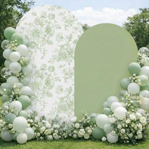 Tegeme 2 Set Sage Green Floral Arch Cover 7.2ft 6.6ft Party Stretchy Backdrop Cover for Wedding Birthday Tea Party Bridal Showers, Baby Showers Ceremony Banquet Decor