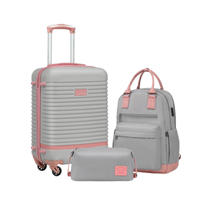 Coolife Suitcase Set 2 Piece Luggage Set Carry On Travel Luggage TSA Lock Spinner Wheels Hardshell Lightweight Luggage Set(Gray+Pink, 2 piece set (BP/TB/20))