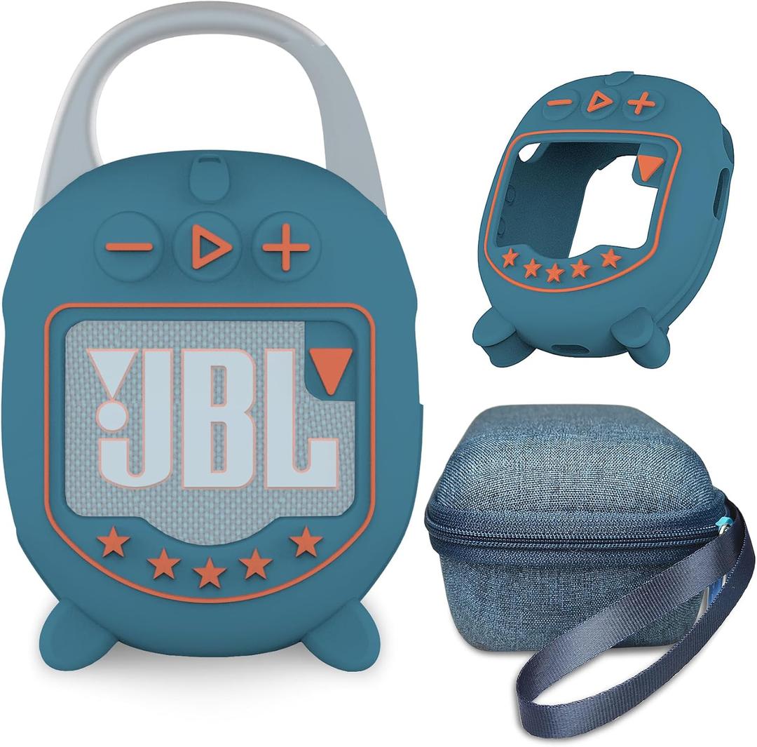 JCHPINE Hard Case and Silicone Cover for JBL Clip 5 Ultra Portable Bluetooth Speaker Accessories, Soft Silicone Case for JBL Clip 5 Speaker Stand Up Holder (Blue)