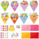 Funrous 24 Pack Mother's Day Greeting Cards Happy Mother's Day Flower Shaped Cards with Stickers Envelopes 8 Designs Flower Bouquet Craft Gift Set for Classroom Activities Party Decor