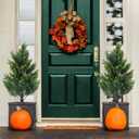 2.3FT Tall Artificial Cedar Topiary Trees Set of 2, Artificial UV Resistant Potted Plants, Faux Bushes Fake Shrubs for Outdoor Indoor Home Entryway Front Porch Garden Patio Offices Living Room Decor