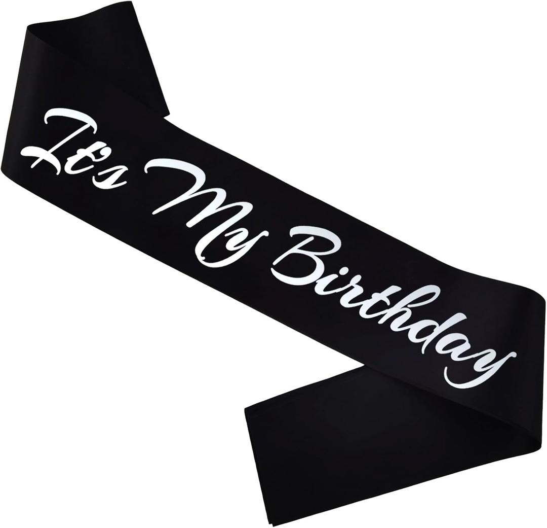 It's My Birthday Sash, Silver Foil Letter Black Birthday Sash for Women or Men Bday Party Supplies, Gifts for Bday Party Favors