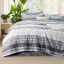 Bedsure Full Comforter Set 7 Pieces, Dark Grey Striped Bedding Set for All Seasons, Reversible, Cationic Dyeing Bed in a Bag with Comforter, Sheets, Pillowcases & Shams