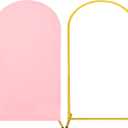 Metal Arch Stand and Cover Set,1 Pink Spandex Fitted Backdrop with 1 Gold Wedding Arched Stand Frame for Parties Birthday Baby Shower Bridal Banquet Decoration (7.2FT)