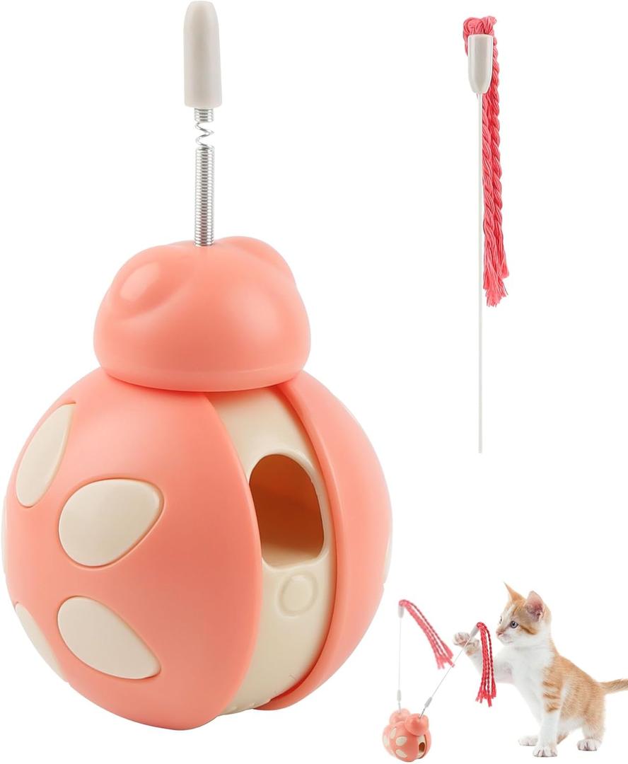 GES Interactive Cat Toy with Food Dispenser - Tumbler Design, High-Bounce Teaser Wand, Stress Relief for Indoor Cats,Pink
