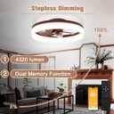 VOLISUN Farmhouse Ceiling Fans with Lights and Remote, 19.7in Low Profile Ceiling Fan Flush Mount, 3000K-6500K Dimmable Bladeless LED Fan Light, Fandelier Ceiling Fans with Lights for Bedroom(Walnut)
