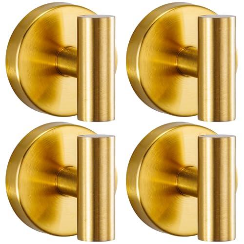 warlve Heavy Duty Reusable Suction Cup Hooks for Shower - No Drill Bathroom/Glass/Mirror/Tiles & Metal Surfaces,and Smooth Non-Porous Surfaces for Towels, Robes, Loofahs (4, Brushed Gold)