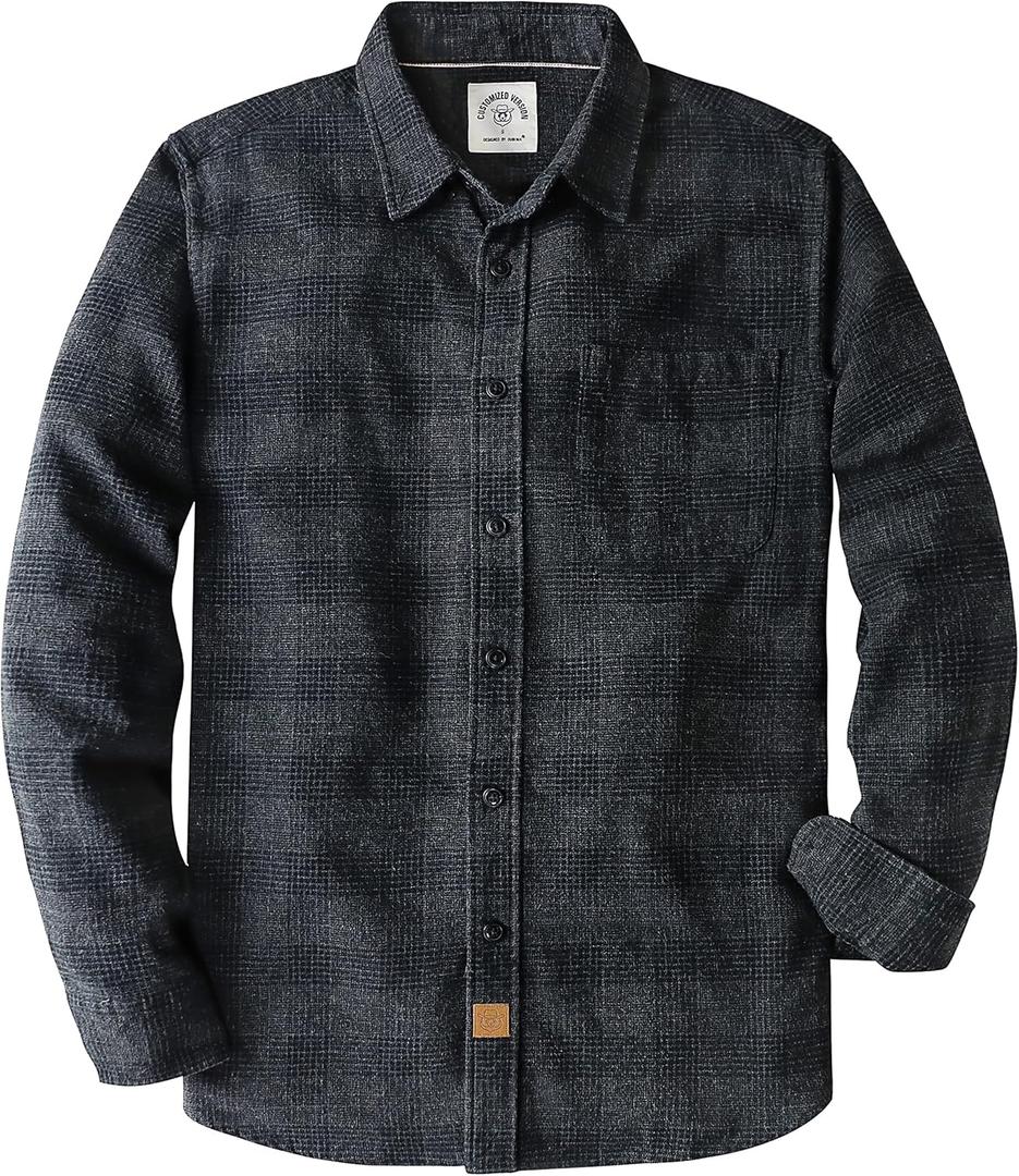 Dubinik Flannel Shirt for Men Plaid Mens Button Down Long Sleeve Shirts Soft Pure Cotton Casual Cozy Regular Fit (X-Large, Grey Black)