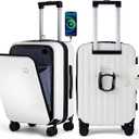 BISON DENIM 20 Inch Carry On Luggage, PC Lightweight Hardside Expandable Carry-On Luggage Airline Approved With Spinner Wheels, Front Compartment, Cup Holde, TSA-approved Lock, USB Port