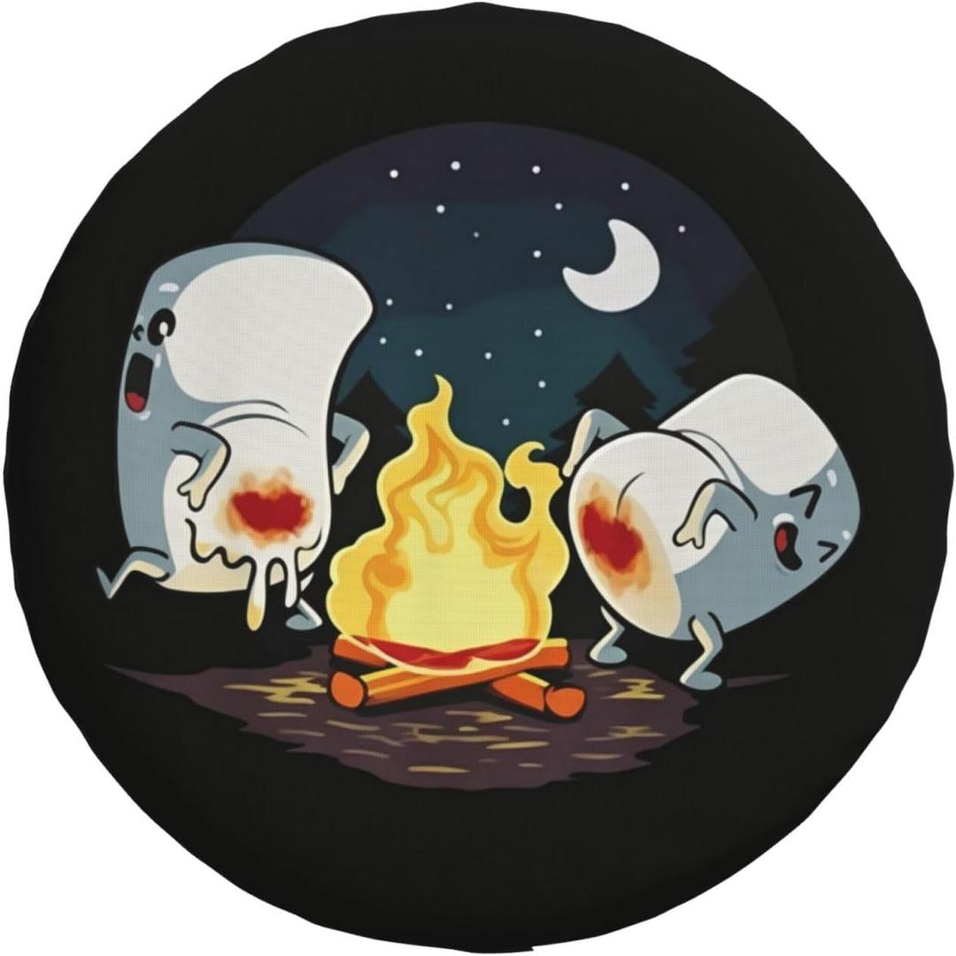 Spare Tire Cover with Marshmallow Campfire Pattern Wheel Protectors Weatherproof Wheel Covers Universal Fit for SUV Truck Rv Travel Camper Trailers Accessories 15inch