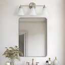 LOUSACE 3 Light Bathroom Vanity Light Vintage Brushed Nickel Bathroom Lighting Fixtures Over Mirror, Traditional Wall Sconce Lighting with Opal Glass Shade, Nickel Vanity Lighting Fixture, 24.2'' - 3 Lights