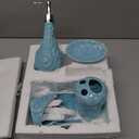 Comfify Designer 4 Piece Bathroom Accessory Set – Ceramic Bath Set w/Liquid Soap or Lotion Dispenser, Toothbrush Holder, Tumbler and Soap Dish – Decorative Set w/Embossed Details – Blue