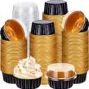 Gejoy 400 Pcs Aluminum Foil Baking Cups with Lids 5 oz Disposable Ramekins Mini Cake Pans Creme Brulee Cupcake Liners Muffin Tins Flan Mold Dessert Container for Wedding(Black, Gold,Classic)