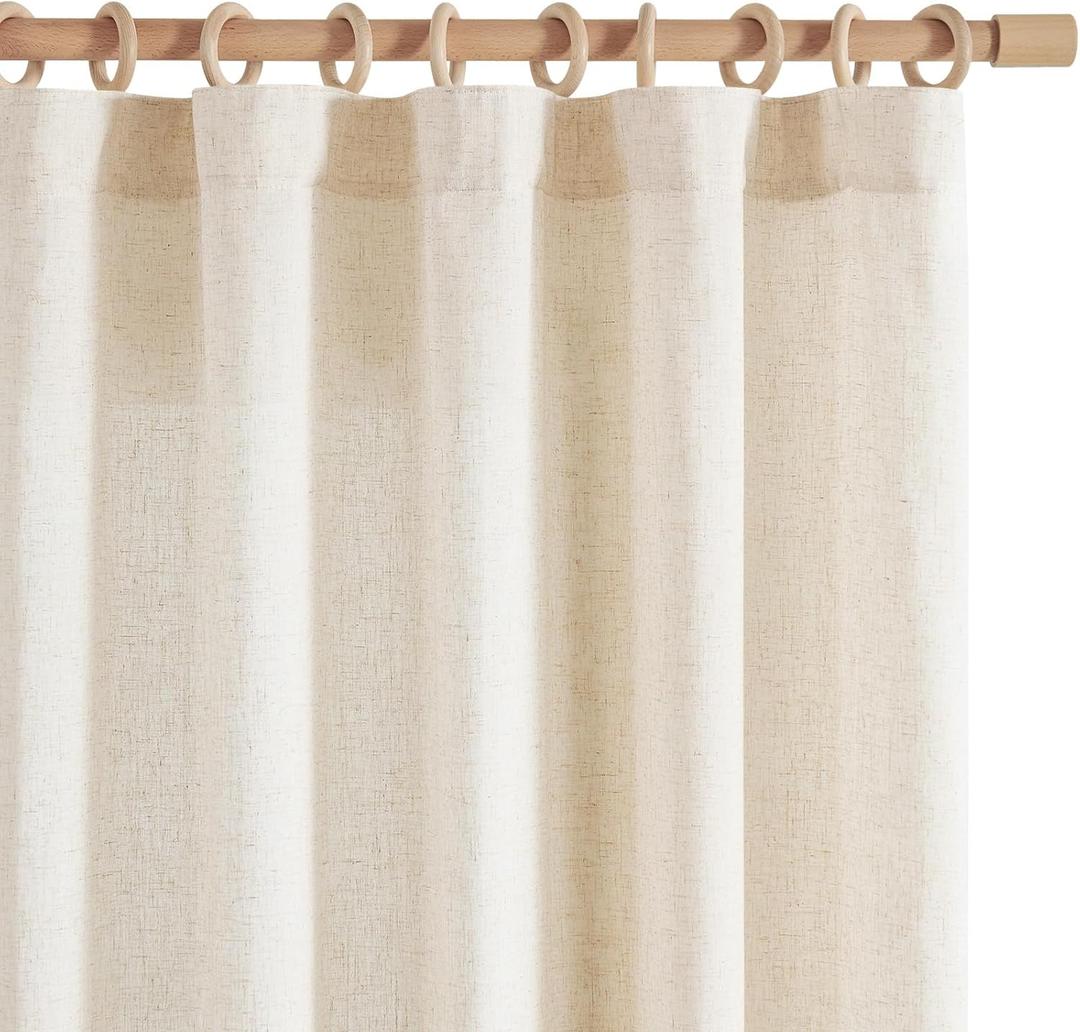 jinchan Soft Linen Curtains, Extra Long Natural Curtains 120 Inches Long, Crude Light Filtering Farmhouse Drapes for Living Room Bedroom, Beige Drapes Set 2 Panels (W50 x L120, Natural) (50"W x 120"L (Pack of 2))