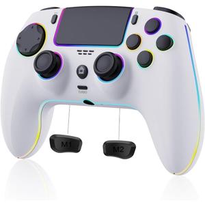 SZDILONG Wireless Controller with 7 Colors RGB Light for P-S5 Pro/Slim,MAC,iOS,Steam,PC Windows/Android 10 and Above,Support Turbo/Programmable/Microphone/Dual Vibration, with 3.5mm Audio Jack (White)