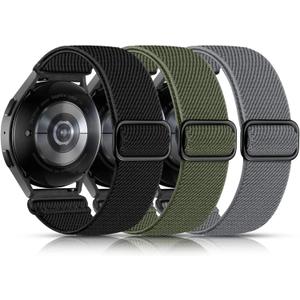 Lerobo Elastic Bands Compatible with Samsung Galaxy Watch 7 6 5 4 40mm 44mm/for Galaxy Watch 6 4 Classic Band 42mm 46mm 43mm 47mm/Watch 5 Pro Band 45mm/Active 2,3 Pack 20mm Adjustable Nylon Sport Band (Black/Army Green/Dark Gray)