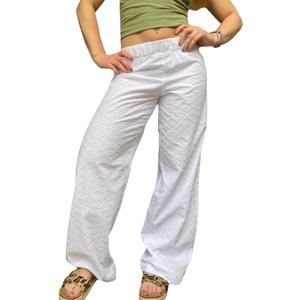 Raruxxin Y2K Eyelet Pants for Women Cute Flower Embroidered Pants Casual Loose Wide Leg High Waist Palazzo Lounge Trousers (Small)