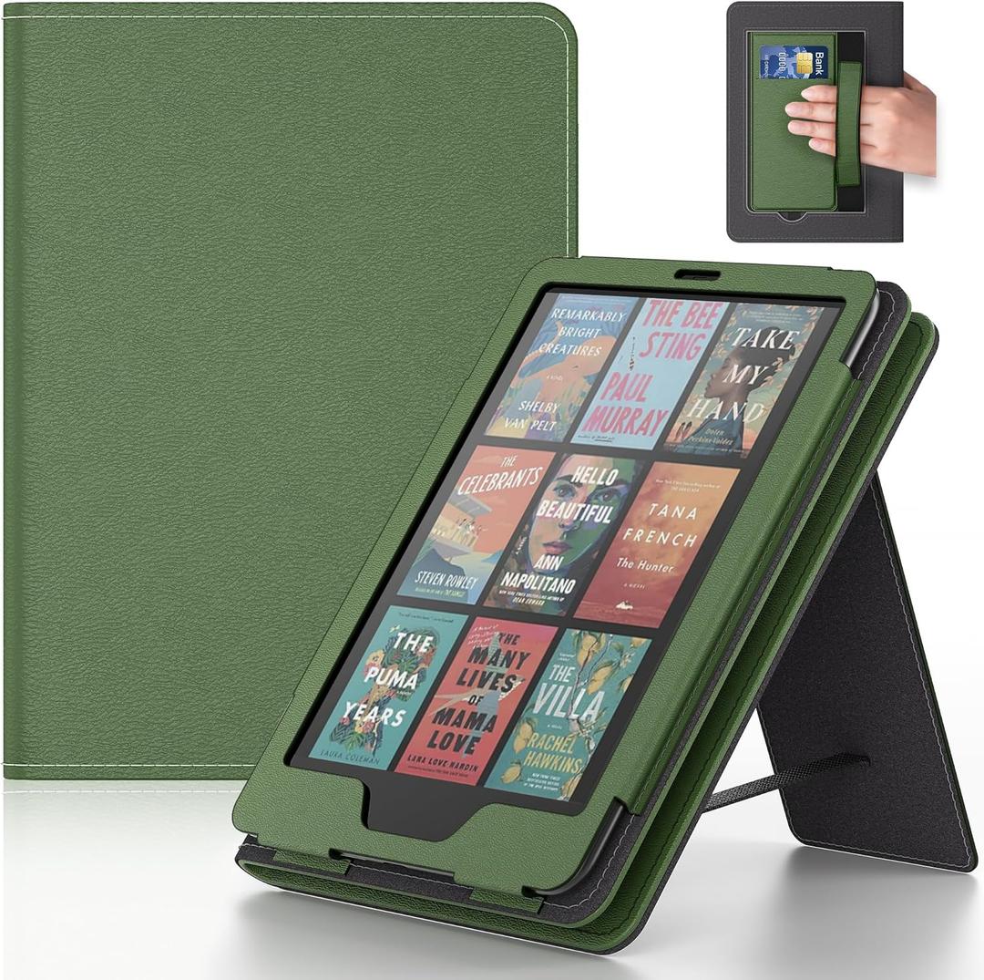 Lainergie Case with Hand Strap and Stand,Incompatible with Old Version, Durable Synthetic Leather Cover with Auto Sleep Wake, Olive Green