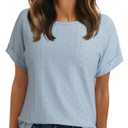Dokotoo Women's Short Sleeve Shirts Dressy Casual 2026 Cute Crew Neck Loose Fit Summer Tops Hollow Out Lace Embroidered Fall Blouses Shirts Business Outfits Ladies Tops (Beau Blue,XX-Large) (XXL)