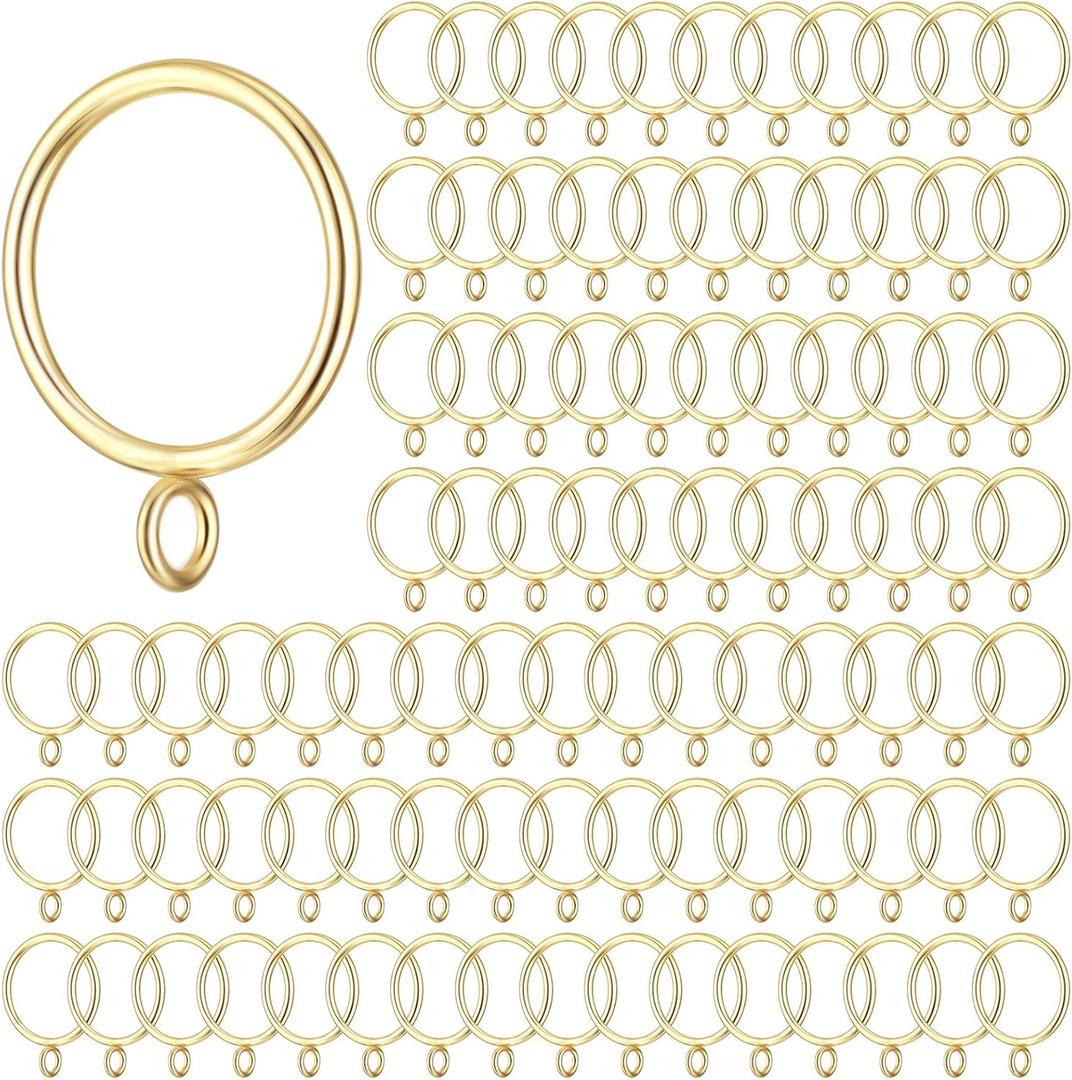 Maitys 100 Pcs Metal Curtain Rings with Eyelet Inner Diameter Eyelet Curtain Rings for Drapery Clips Hooks for Sliding Window Bathroom Door Shower Rod (Gold)