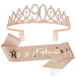 90th Birthday Sash and Tiara, Rose Gold Tiara, 90th Birthday Gifts for Women, 90th Birthday Decorations for Women, Happy 90th Birthday Decorations