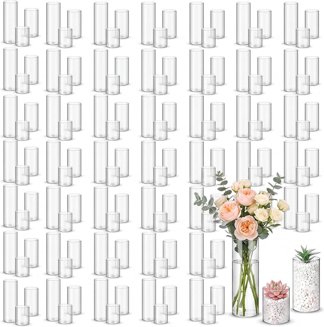 Nuogo Plastic Cylinder Vases Tall Plastic Flower Vases for Centerpieces Hurricane Candle Holder for Home Wedding Office Party Formal Dinners Decorations (120 Pcs)