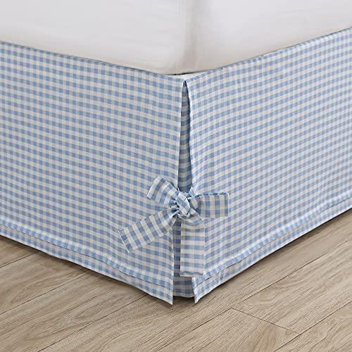 Laura Ashley - Twin Bedskirt, Plain Weave Cotton Bedding, Split Corner with Decorative Bow Ties, Dorm Essentials, Oeko-Tex Certified (Hedy Blue)