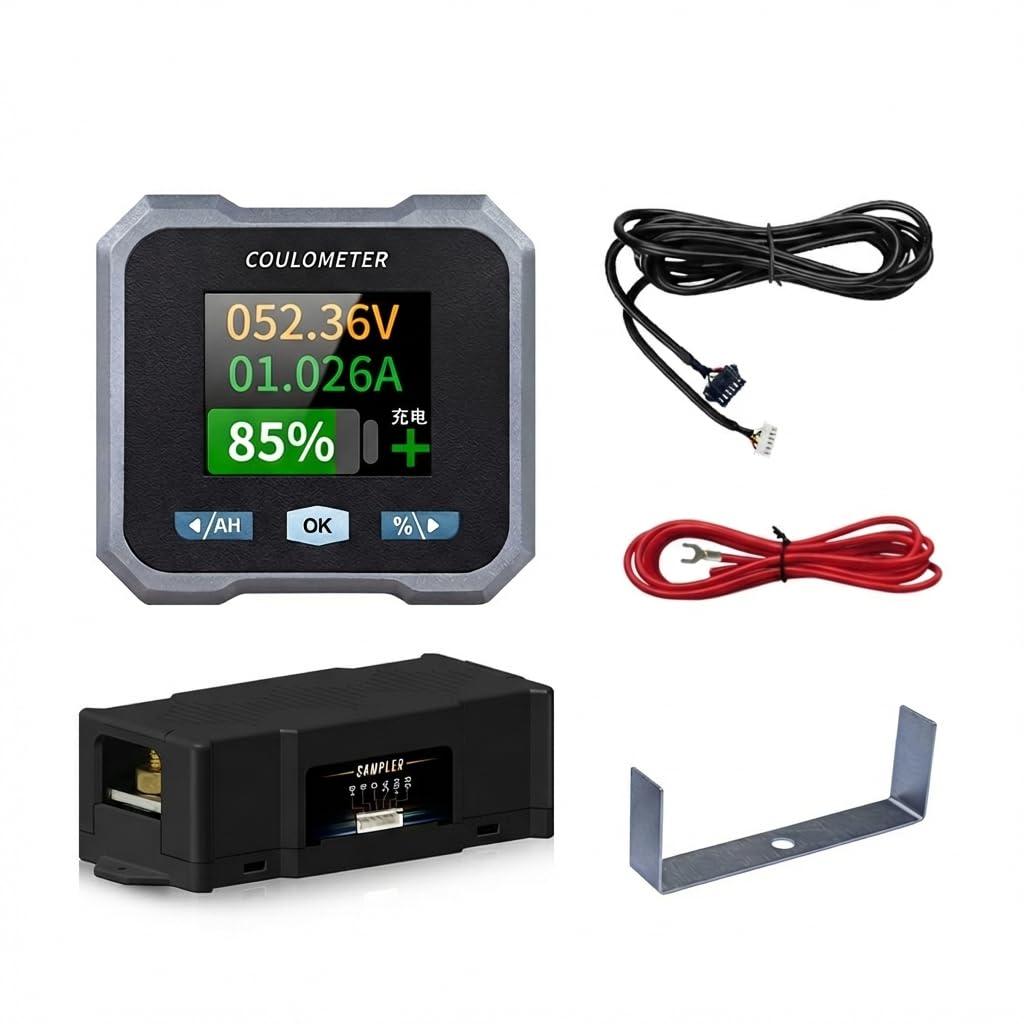 Battery Monitor with 100A Shunt, 10-100V Coulometer with LCD Backlight Screen, Voltage Current Capacity Power Meter for RV Motorcycle Golf Cart and Other Battery Monitoring