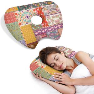 Ear Piercing Pillow with Ear Hole for Side Sleeper Relief Ear Pain,Cotton and Polyester Ear Pillows,Washable Ear Guard Pillow, One Size
