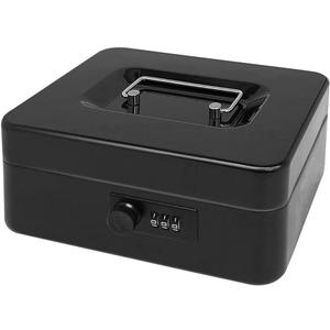 Secure Steel Cash Box with Combination Lock and Removable Tray  Metal Money Organizer for Home and Office Use (Black - 7.9" x6.3" x 3.3")
