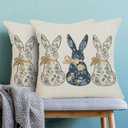 CXMEIFLY Easter Pillow Covers 16 x 16 Inch Set of 2 for Chinoiserie Blue Floral Rabbit Bunny Decor Throw Pillows Spring Flower Outdoor Holiday Farmhouse Decorative Cushion Cases for Couch Decoration