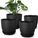 Plant Pots 8 Inch Set of 4, Flower Pots with Multi Mesh Drainage Holes, Planters for Indoor Outdoor Garden Plants and Flowers (Black)
