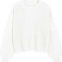 ZAFUL Women's Solid Knit Cable Sweater Casual Long Lantern Sleeve Pullover Crew Neck Knitted Tops (Medium, 3-white)