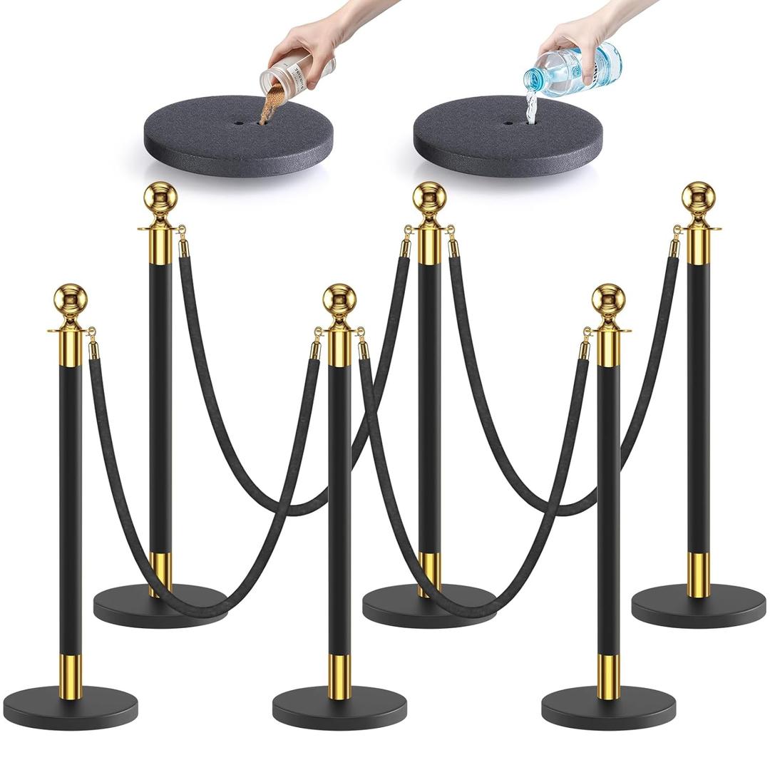 kaiyomi 6Pcs Stanchions with Black Velvet Ropes Set, 5 Feet Velvet Ropes and Posts Poles for Red Carpet Party Decoration and 360 Photo Booth (Golden & Black)