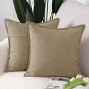 MADIZZ Set of 2 Linen Throw Pillow Covers 18x18 Inch Taupe Soft Decorative Cushion Cover for Sofa Bedroom Pillow Shell