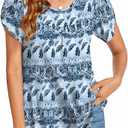 SUNNEGOO Women's Short Sleeve Tops Summer Shirts Loose Casual Flowy Blouses Pleated Print Tunic Tops for Women (Orange, M)