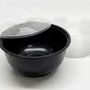 Black Round Plastic Soup Bowls with Clear Lids, Disposable Food Storage Containers for Meal Prep and Takeout