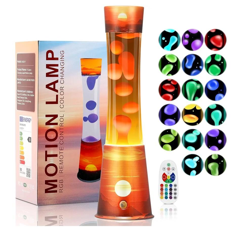 Besight 15.5" Liquid Motion Lamp 17 Color Changing Night Light with Remote, Classic LED Table Lamps for Kids Adults, Relaxing Nightlight for Bedroom Office Home Christmas Decor, Sunset Yellow