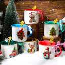 Baderke 6 Set Christmas Coffee Mugs and Spoons 11 oz Christmas Ceramic Mugs with Ribbon Santa Winter Hot Cocoa Snowflake Cup for Xmas Decorations Gift(Artistic)