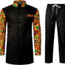 Visit the LucMatton LucMatton Men's 2 Piece Outfits Long Sleeve Button Down African Dashiki Shirts and Pants Set Traditional Ethnic Suits, Medium