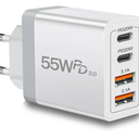 European Travel Plug Adapter USB C, 55W USB C European Charger 4-Port Fast Charger Type C Wall Charger USA to Europe Plug Adapter for iPhone 17 16 15 14 13 12 11 Pro Max X 8, Galaxy, Android